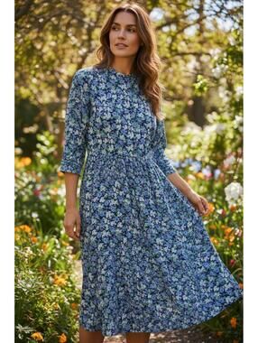 Stuart Alan Vintage Floral Midi Dress Blue and White Size 14